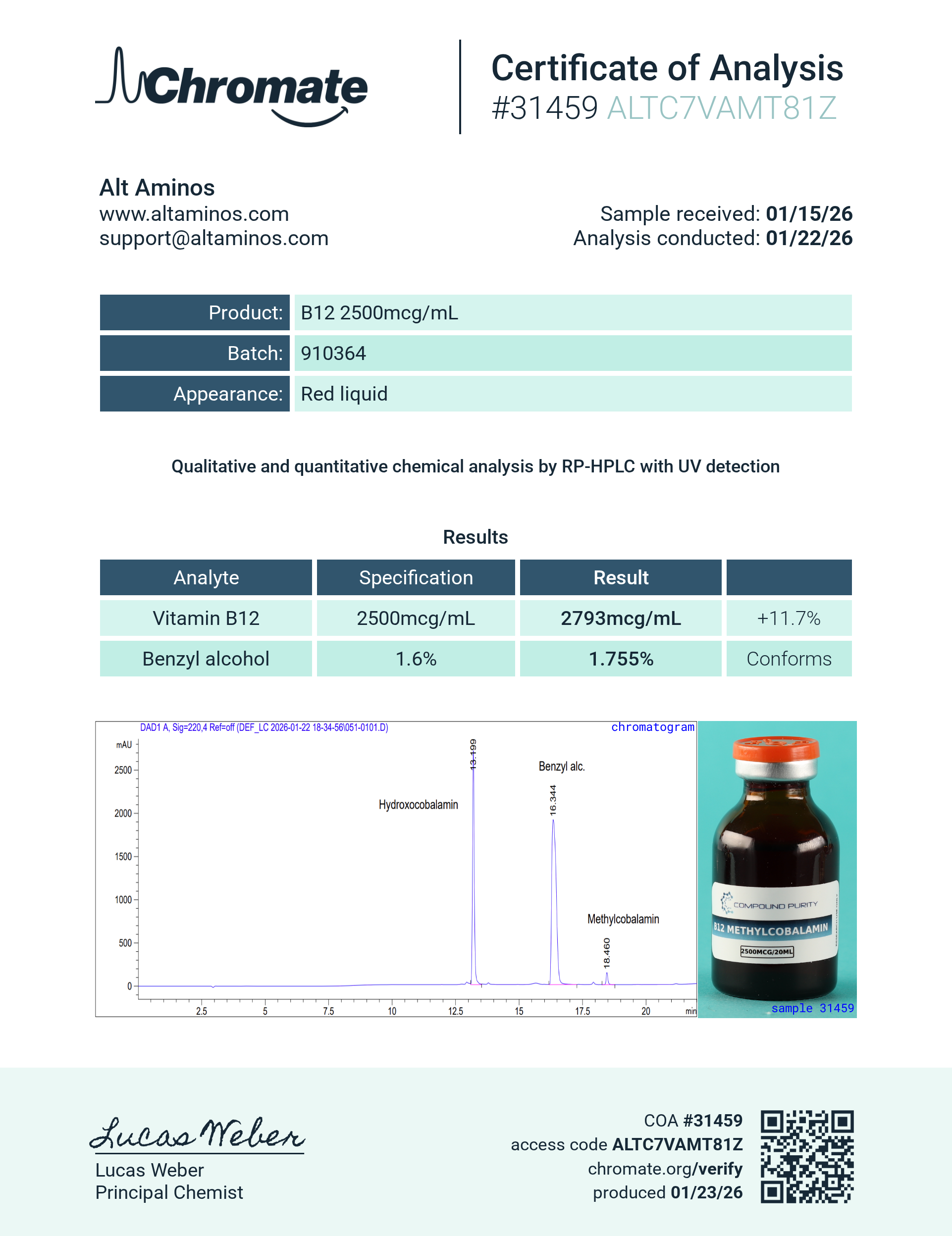 B12 Methylcobalamin 2500mcg/ml (20ml)